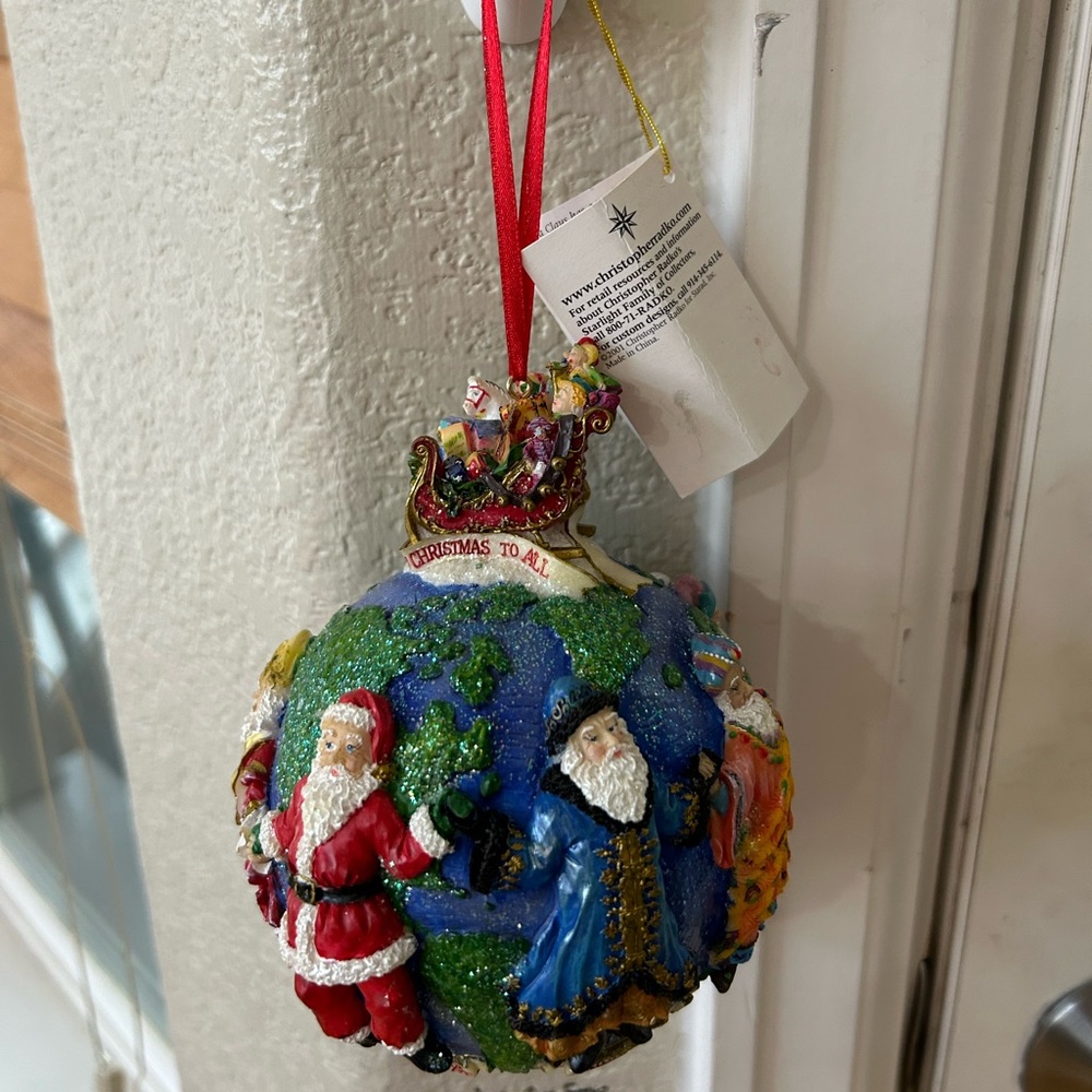 Christopher Radko Santa and Sleigh Ornament - Red, Blue, Green